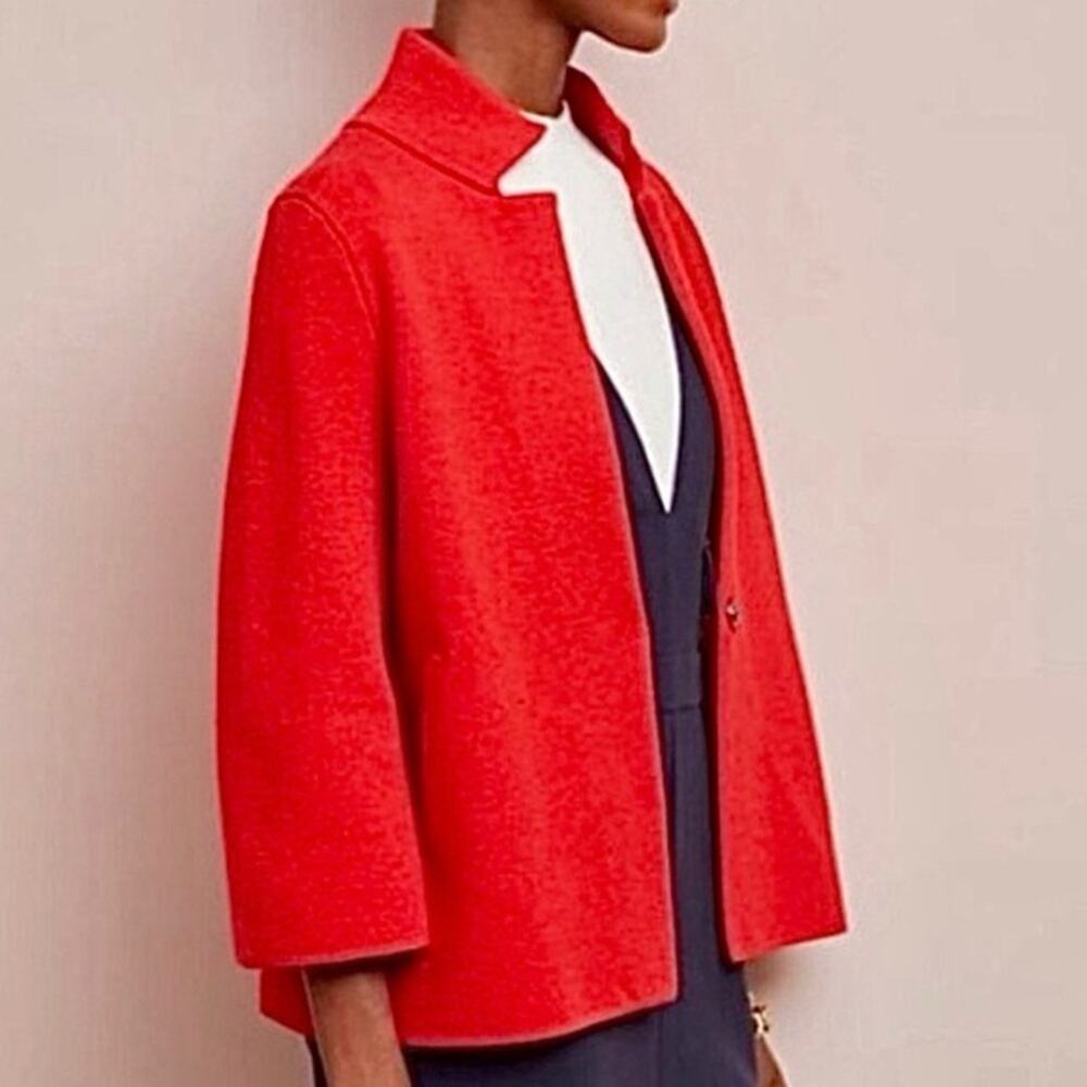 Anthropologie Moth Red Ponte Sweater Jacket Button Size Medium